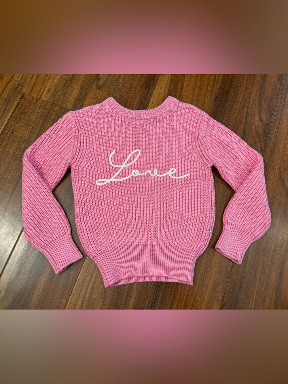 Birdie Bean Love Embroidered Pink Chunky Knit Sweater